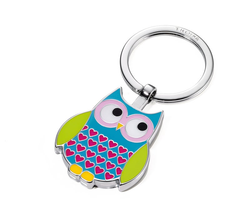 TROIKA Rosy â€“ KR14-13/BL â€“ owl Keychain with Original Troika Keyring â€“ cast Metal/Enamelâ€“ Shiny â€“ Chrome Plated â€“ Multicoloured â€“ TROIKA-Original - Image 1